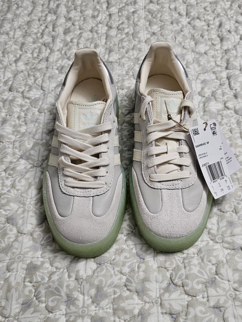 adidas Samba with Green Gum Sole - Cream & Green Sneakers